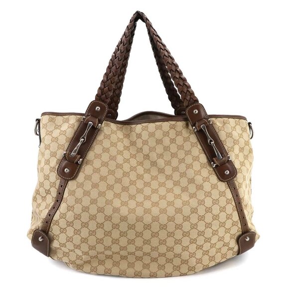 GUCCI Horsebits Tote Shouder Bag GG Canvas Leather Beige Brown 174310 90284919 - Picture 1 of 7